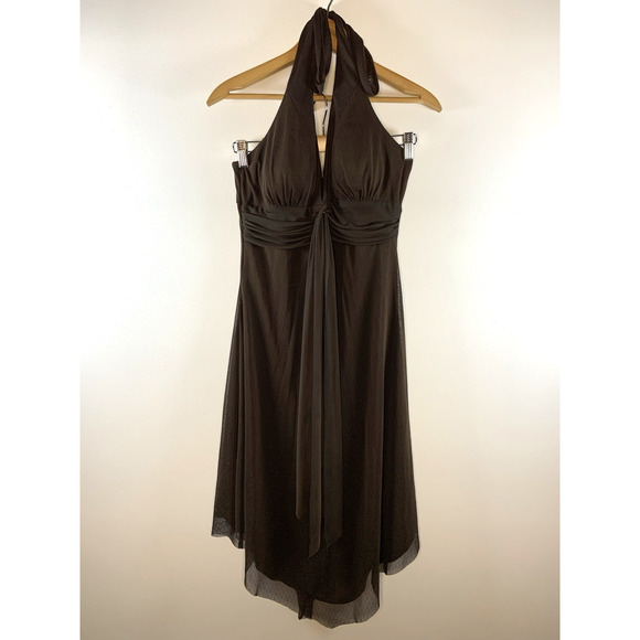 VTG Studio Y Womens Y2K Mesh Halter Midi Dress Sz M Brown Fairy Handkerchief USA - Picture 1 of 15